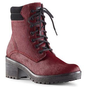NEW Cougar Women Darbi Burgundy Waterproof Calf Hair Lace Up Block Heel Boot